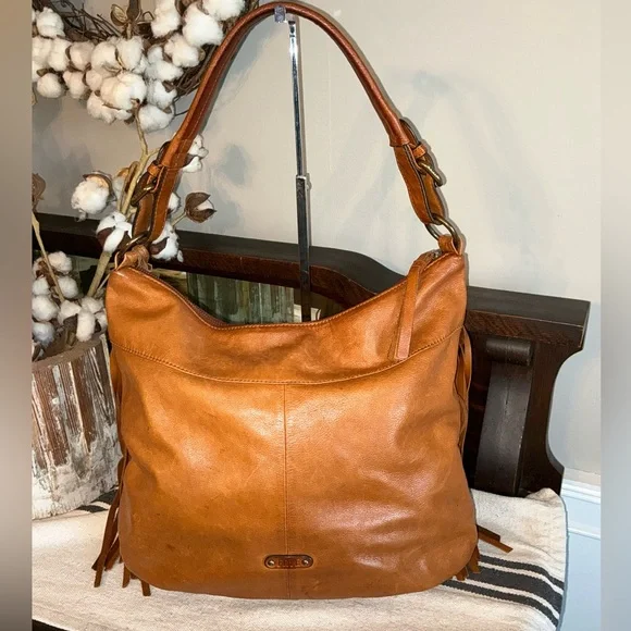 Frye Heidi Leather Fringe Hobo Shoulder Bag Cognac Brown Retail $458 - Picture 2 of 12
